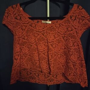 Timing Red Lace Top Romantic 4th Of July Date Night Boho Medium